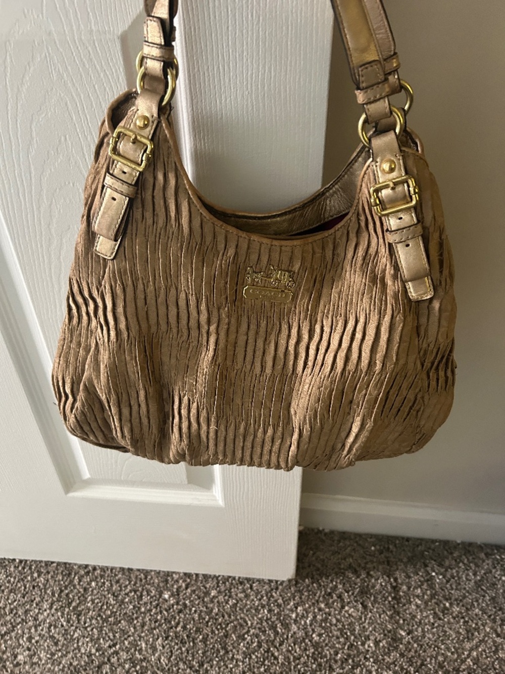COACH Madison Maggie Ruched HOBO Signature GOLD Pleated Shoulder Bag